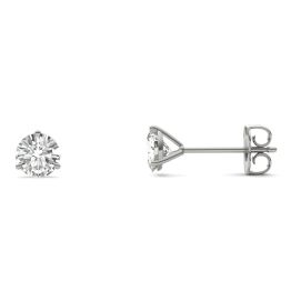 1.00 CTW DEW Round Forever One Moissanite Three Prong Martini Solitaire Stud Earrings 14K White Gold