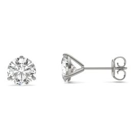 2.00 CTW DEW Round Forever One Moissanite Three Prong Martini Solitaire Stud Earrings 14K White Gold