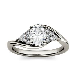 1.06 CTW DEW Oval Forever One Moissanite Solitaire with Side Accents Engagement Ring 14K White Gold