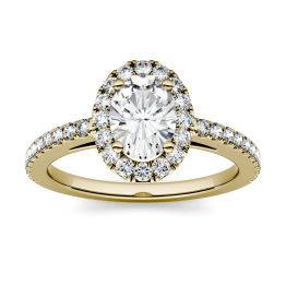 1.28 CTW DEW Oval Forever One Moissanite Halo with Side Accents Engagement Ring 14K Yellow Gold