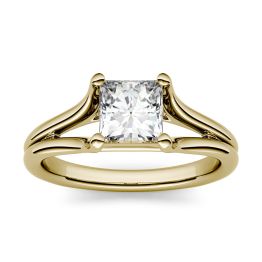 0.90 CTW DEW Square Forever One Moissanite Split Shank Solitaire Engagement Ring 14K Yellow Gold