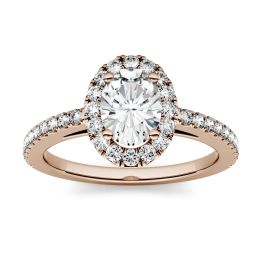 1.28 CTW DEW Oval Forever One Moissanite Halo with Side Accents Engagement Ring 14K Rose Gold