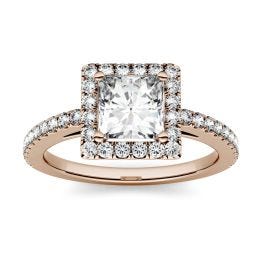 1.42 CTW DEW Square Forever One Moissanite Halo with Side Accents Engagement Ring 14K Rose Gold