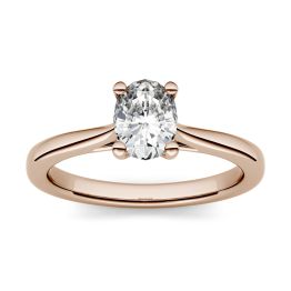 0.90 CTW DEW Oval Forever One Moissanite Solitaire Engagement Ring 14K Rose Gold, SIZE 7.0