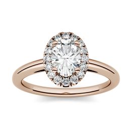 1.06 CTW DEW Oval Forever One Moissanite Halo Engagement Ring 14K Rose Gold