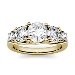 1.16 CTW DEW Round Forever One Moissanite Five Stone Trellis Fashion Ring 14K Yellow Gold
