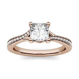 1.03 CTW DEW Square Forever One Moissanite Solitaire with Side Accents Engagement Ring 14K Rose Gold