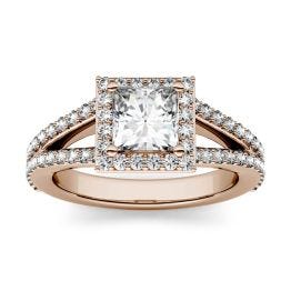 1.68 CTW DEW Square Forever One Moissanite Split Shank Halo with Side Accents Engagement Ring 14K Rose Gold