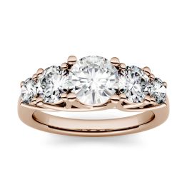 1.16 CTW DEW Round Forever One Moissanite Five Stone Trellis Fashion Ring 14K Rose Gold