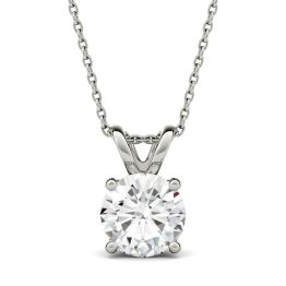 3.10 CTW DEW Round Forever One Moissanite Double Bale Solitaire Pendant Necklace 14K White Gold
