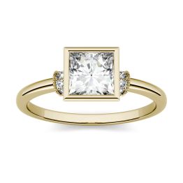 0.94 CTW DEW Square Forever One Moissanite Bezel Set Fashion Ring Ring 14K Yellow Gold