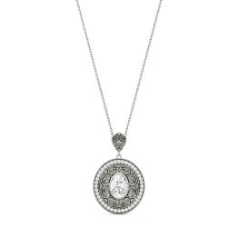 1.70 CTW DEW Oval Forever One Moissanite Oval with Scroll Detail Necklace 14K White Gold