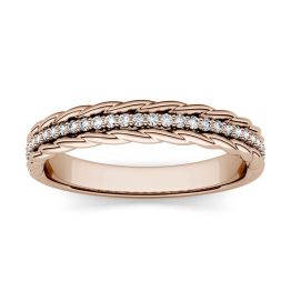 0.14 CTW DEW Round Forever One Moissanite Textured Stackable Band Ring 14K Rose Gold