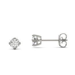 0.46 CTW DEW Round Forever One Moissanite Triple Prong Solitaire Stud Earrings 14K White Gold