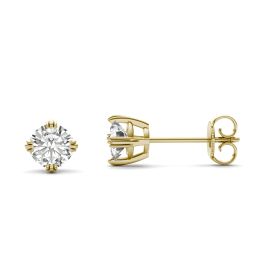 1.00 CTW DEW Round Forever One Moissanite Triple Prong Solitaire Stud Earrings 14K Yellow Gold