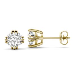 2.00 CTW DEW Round Forever One Moissanite Triple Prong Solitaire Stud Earrings 14K Yellow Gold