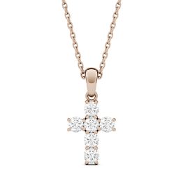 0.36 CTW DEW Round Forever One Moissanite Cross Pendant Necklace 14K Rose Gold