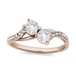 0.58 CTW DEW Round Forever One Moissanite Two Stone with Side Accents Ring 14K Rose Gold