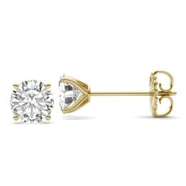 3.00 CTW DEW Round Forever One Moissanite Four Prong Martini Solitaire Stud Earrings 14K Yellow Gold