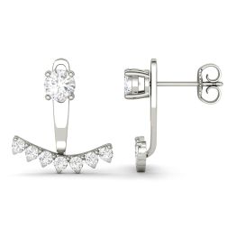 1.08 CTW DEW Round Forever One Moissanite Peek A Boo Drop Earrings 14K White Gold
