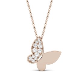 0.15 CTW DEW Round Forever One Moissanite Butterfly Necklace 14K Rose Gold