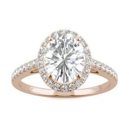 2.39 CTW DEW Oval Forever One Moissanite Halo with Side Accents Engagement Ring 14K Two-Tone White & Rose Gold