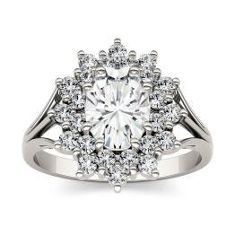 1.98 CTW DEW Oval Forever One Moissanite Floral Cluster Fashion Ring 14K White Gold