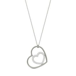 0.24 CTW DEW Round Forever One Moissanite Double Heart Necklace 14K White Gold