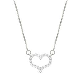 0.35 CTW DEW Round Forever One Moissanite Heart Pendant Necklace 14K White Gold