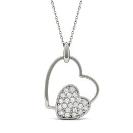 0.33 CTW DEW Round Forever One Moissanite Double Heart Pendant Necklace 14K White Gold