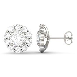 4.00 CTW DEW Round Forever One Moissanite Floral Halo Stud Earrings 14K White Gold