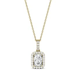 2.95 CTW DEW Radiant Forever One Moissanite Halo Pendant Necklace 14K Yellow Gold