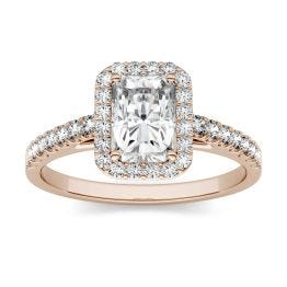 1.47 CTW DEW Radiant Forever One Moissanite Halo with Side Stones Engagement Ring 14K Rose Gold