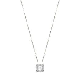 0.96 CTW DEW Square Forever One Moissanite Square Shaped Halo Necklace 14K White Gold