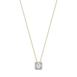 0.96 CTW DEW Square Forever One Moissanite Square Shaped Halo Necklace 14K Yellow Gold