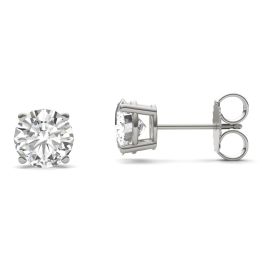 2.40 CTW DEW Round Forever One Moissanite Four Prong Solitaire Stud Earrings 14K White Gold