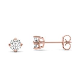 0.66 CTW DEW Round Forever One Moissanite Solitaire Stud Earrings 14K Rose Gold