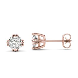 1.20 CTW DEW Round Forever One Moissanite Solitaire Stud Earrings 14K Rose Gold