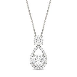 1.68 CTW DEW Round Forever One Moissanite Teardrop Halo Necklace 14K White Gold