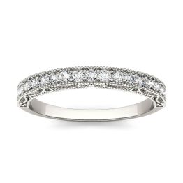 0.28 CTW DEW Round Forever One Moissanite Milgrain Band with Detailed Borders Ring 14K White Gold