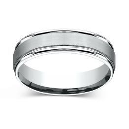Satin Finish Center with Round Grooved Edges 6.0mm Ring 14K White Gold