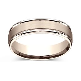 Satin Finish Center with Round Grooved Edges 6.0mm Ring 14K Rose Gold