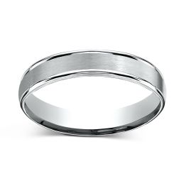 Satin Finish Center with Round Grooved Edges 4.0mm Ring 14K White Gold