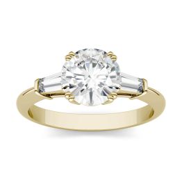 1.97 CTW DEW Round Forever One Moissanite Three Stone Engagement Ring 14K Yellow Gold