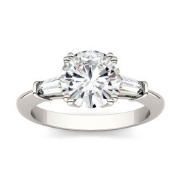 2.29 CTW DEW Round Forever One Moissanite Three Stone Engagement Ring Platinum