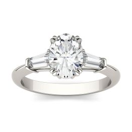 1.87 CTW DEW Oval Forever One Moissanite Three Stone Engagement Ring 14K White Gold
