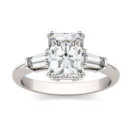 2.17 CTW DEW Radiant Forever One Moissanite Three Stone Engagement Ring 14K White Gold