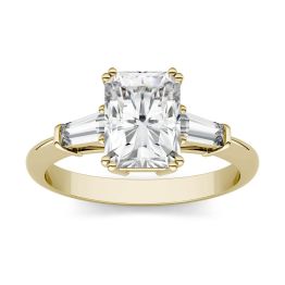 2.17 CTW DEW Radiant Forever One Moissanite Three Stone Engagement Ring 14K Yellow Gold