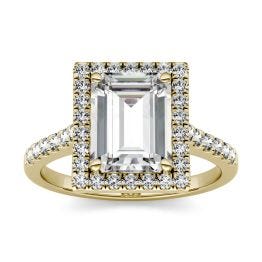 2.97 CTW DEW Emerald Forever One Moissanite Halo with Side Accents Engagement Ring 14K Yellow Gold