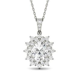2.04 CTW DEW Oval Forever One Moissanite Floral Cluster Pendant Necklace 14K White Gold